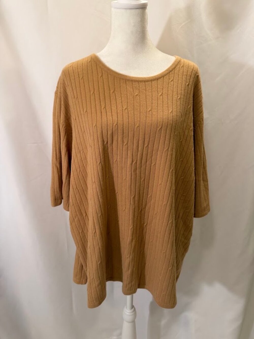 SAG HARBOR Brown Ribbed Knit Texture Short Sleeve Top - 2x